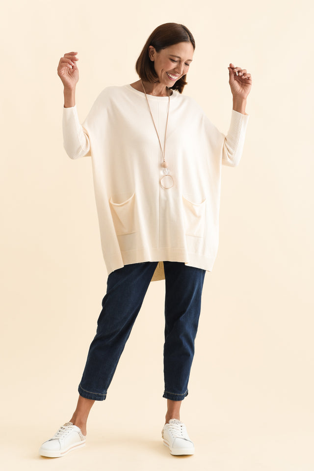 Helsinki Cream Knit Pocket Jumper,Brunette model,alt text|model:Cara image 8
