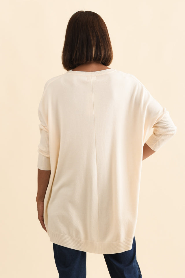 Helsinki Cream Knit Pocket Jumper,Brunette model,alt text|model:Cara image 6