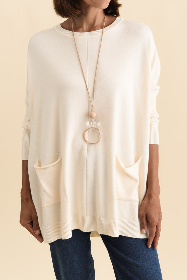 Helsinki Cream Knit Pocket Jumper,Brunette model,alt text|model:Cara image 7
