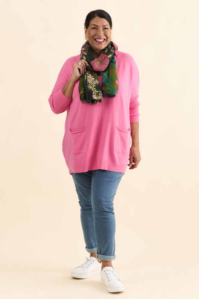 Helsinki Hot Pink Knit Pocket Jumper,Brunette model,alt text|model:Pilita image 10