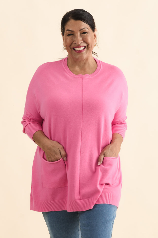 Helsinki Hot Pink Knit Pocket Jumper,Brunette model,alt text|model:Pilita image 9