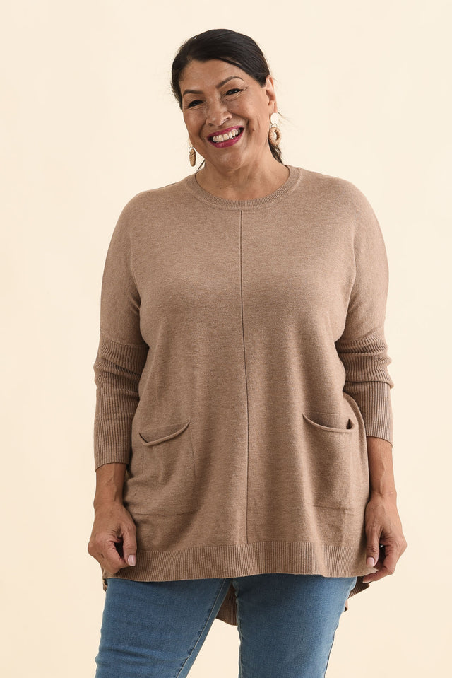 Helsinki Mocha Knit Pocket Jumper,Brunette model,alt text|model:Pilita image 9