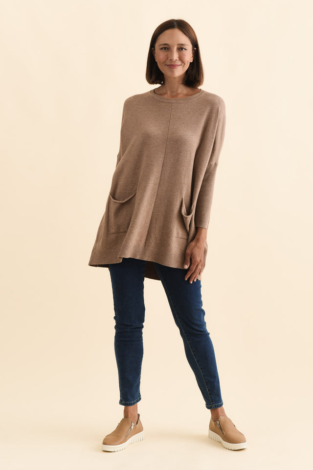 Helsinki Mocha Knit Pocket Jumper,Brunette model,alt text|model:Cara image 8