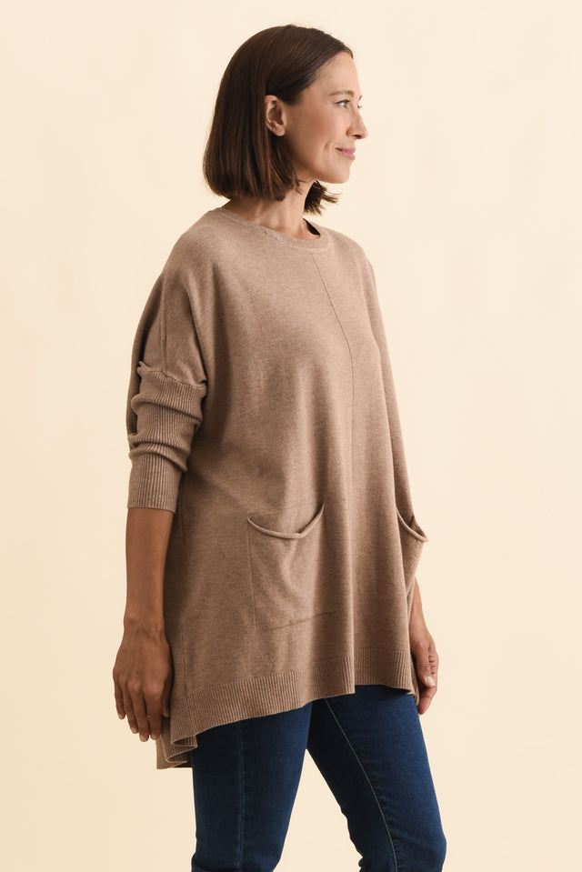 Helsinki Mocha Knit Pocket Jumper,Brunette model,alt text|model:Cara image 5