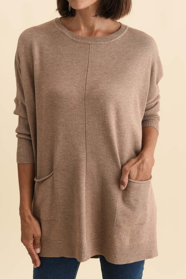 Helsinki Mocha Knit Pocket Jumper,Brunette model,alt text|model:Cara image 7