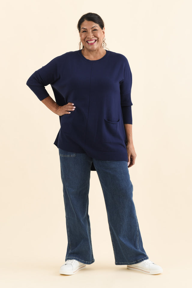 Helsinki Navy Knit Pocket Jumper,Brunette model,alt text|model:Pilita image 10