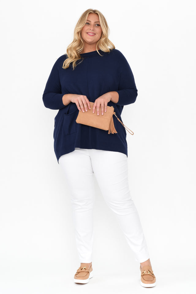 Helsinki Navy Knit Pocket Jumper,Brunette model,alt text|model:Pilita image 14