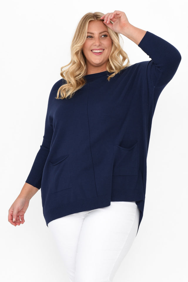 Helsinki Navy Knit Pocket Jumper,Blonde model,alt text|model:Caitlin image 13