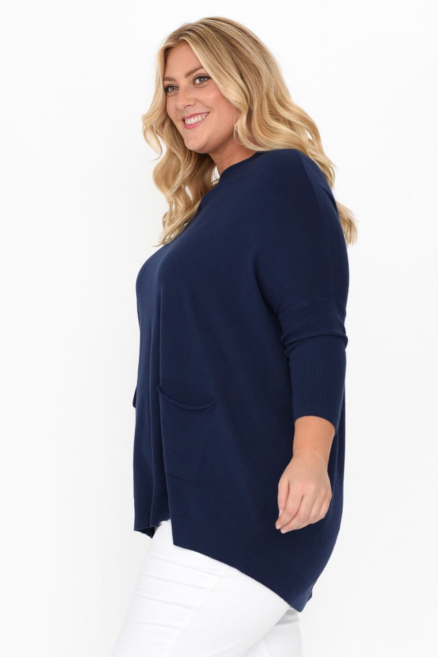 Helsinki Navy Knit Pocket Jumper,Blonde model,alt text|model:Caitlin image 15