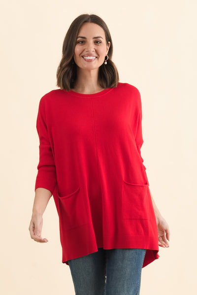 Helsinki Red Knit Pocket Jumper