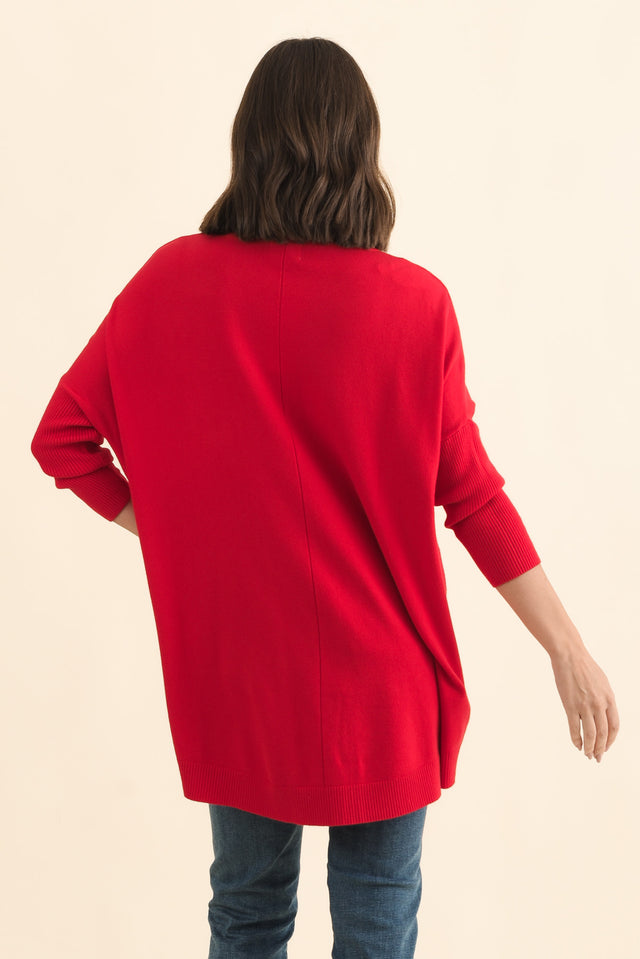 Helsinki Red Knit Pocket Jumper,Brunette model,alt text|model:MJ image 5