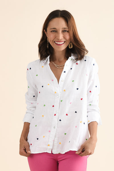 Henne White Heart Linen Shirt