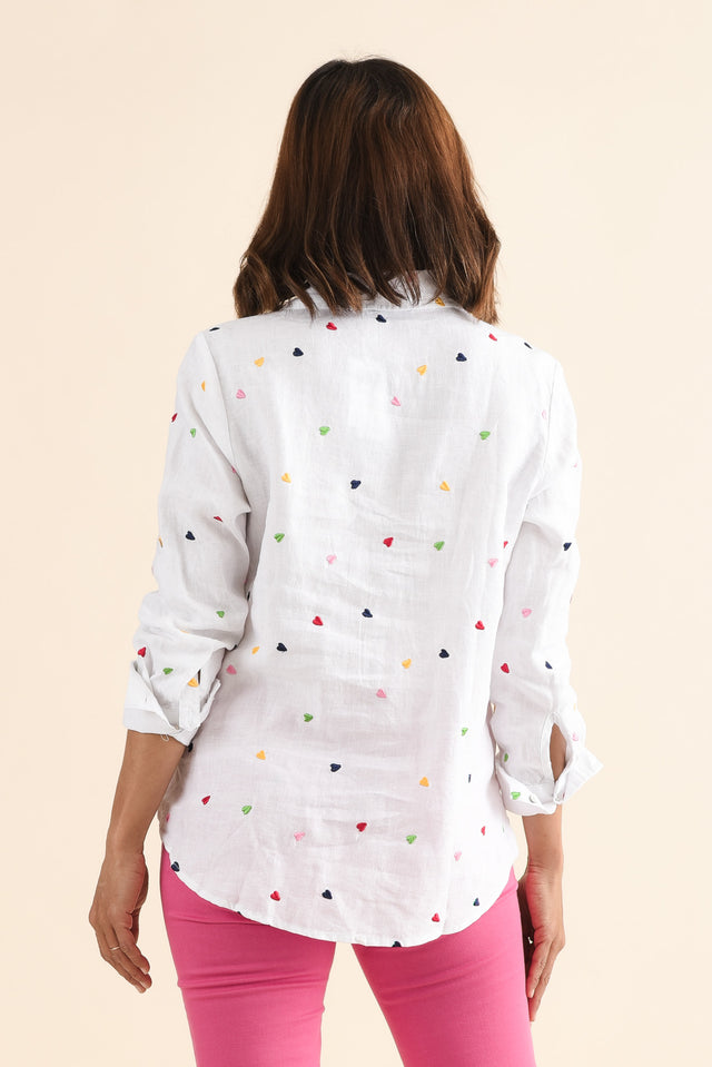 Henne White Heart Linen Shirt,Back,Brunette model,alt text|model:Cara image 4