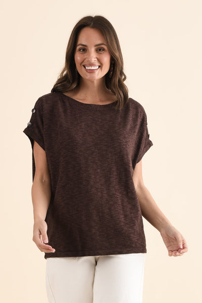 Henrik Chocolate Knit Button Tee
