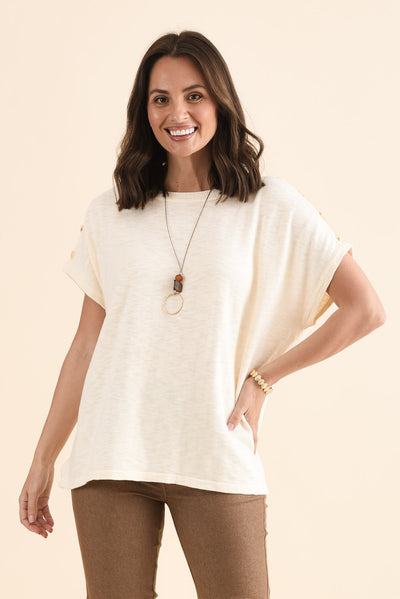 Henrik Cream Knit Button Tee