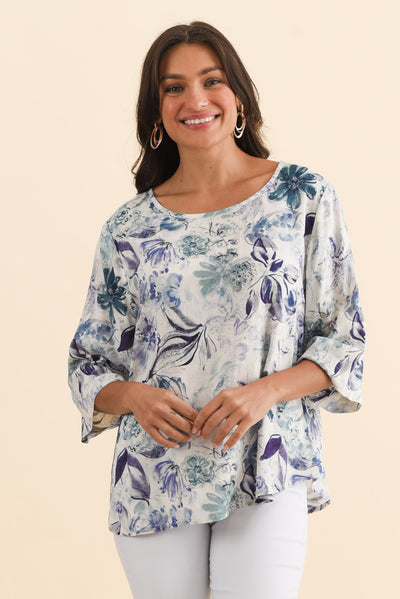 Hepburn Blue Garden Linen Blend Top
