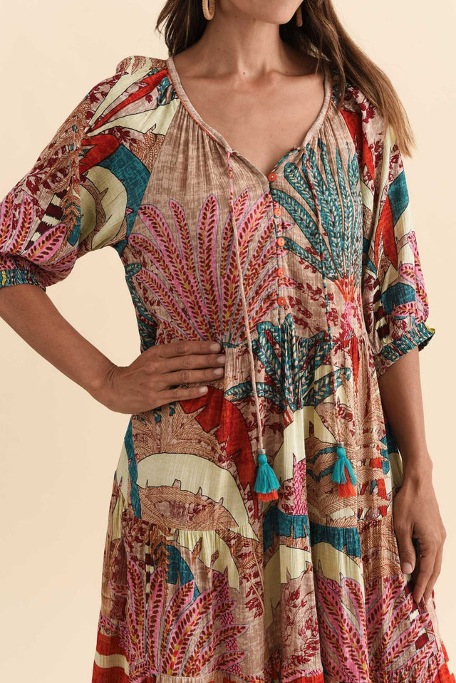 Hilaria Red Tropical Sleeved Dress,Brunette model,alt text|model:Cara image 6