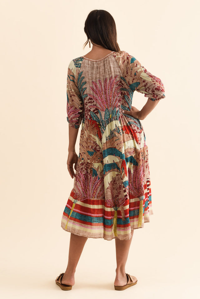 Hilaria Red Tropical Sleeved Dress,Brunette model,alt text|model:Cara image 5