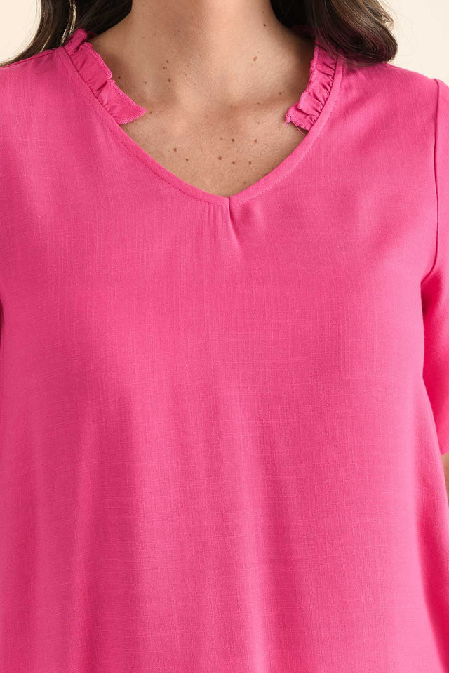 Hina Hot Pink Frill Collar Top,brunette model,Close up of outfit,alt text|model:MJ image 5