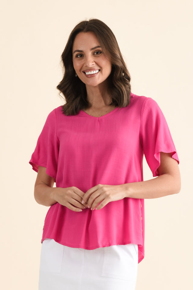 Hina Hot Pink Frill Collar Top,brunette model,Front of Outfit,alt text|model:MJ image 1