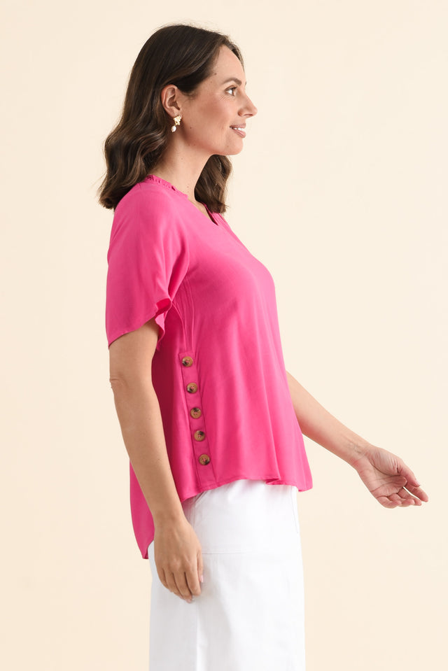 Hina Hot Pink Frill Collar Top,brunette model,Side of Outfit,alt text|model:MJ image 3