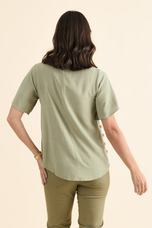 Hina Sage Frill Collar Top,brunette model,Back of Outfit,alt text|model:MJ image 4