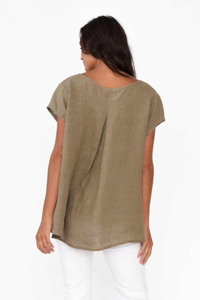 Hiromi Khaki Foil Flower Linen Top
