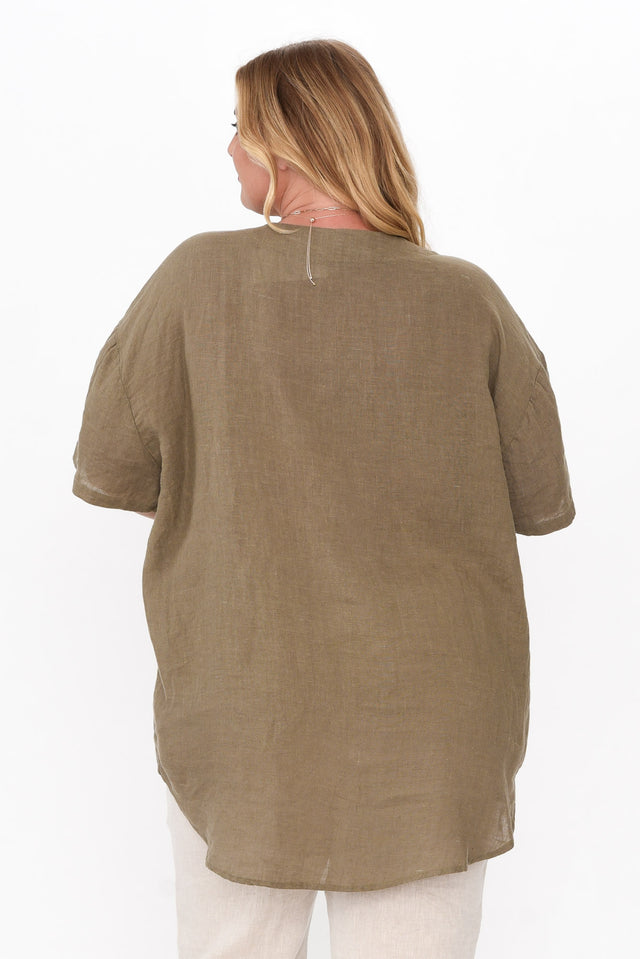 Holland Khaki Linen V Neck Tunic image 11
