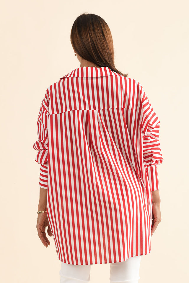 Homestead Red Stripe Cotton Shirt,Back,Brunette model,alt text|model:Cara image 4