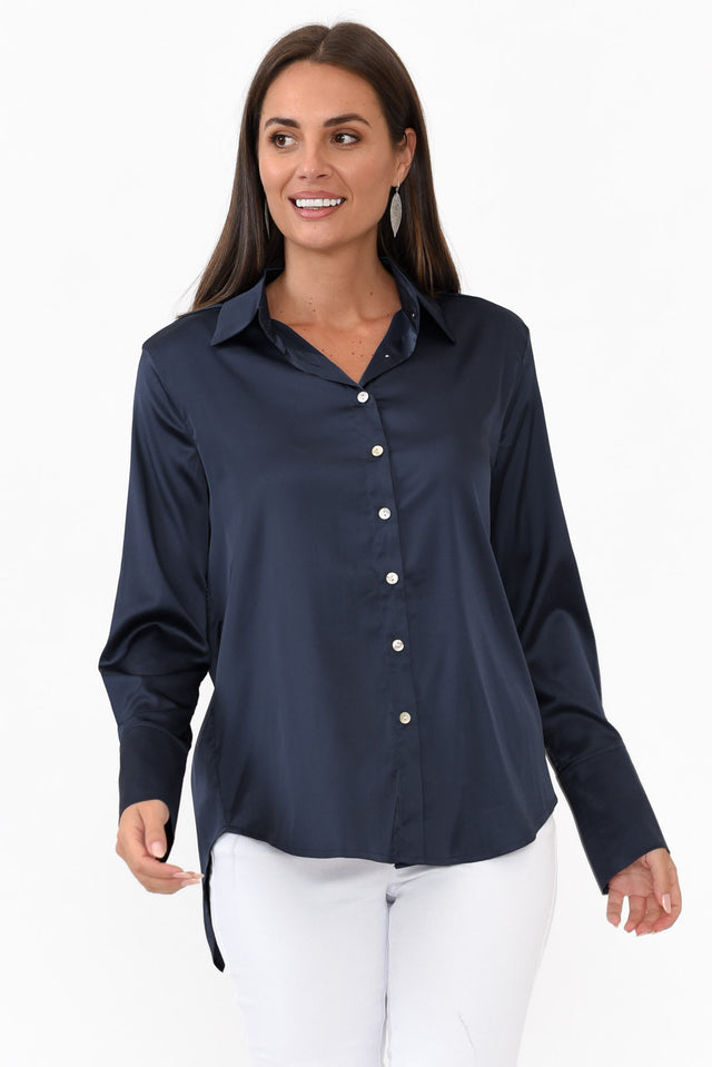 Honor Navy Satin Shirt neckline_V Neck