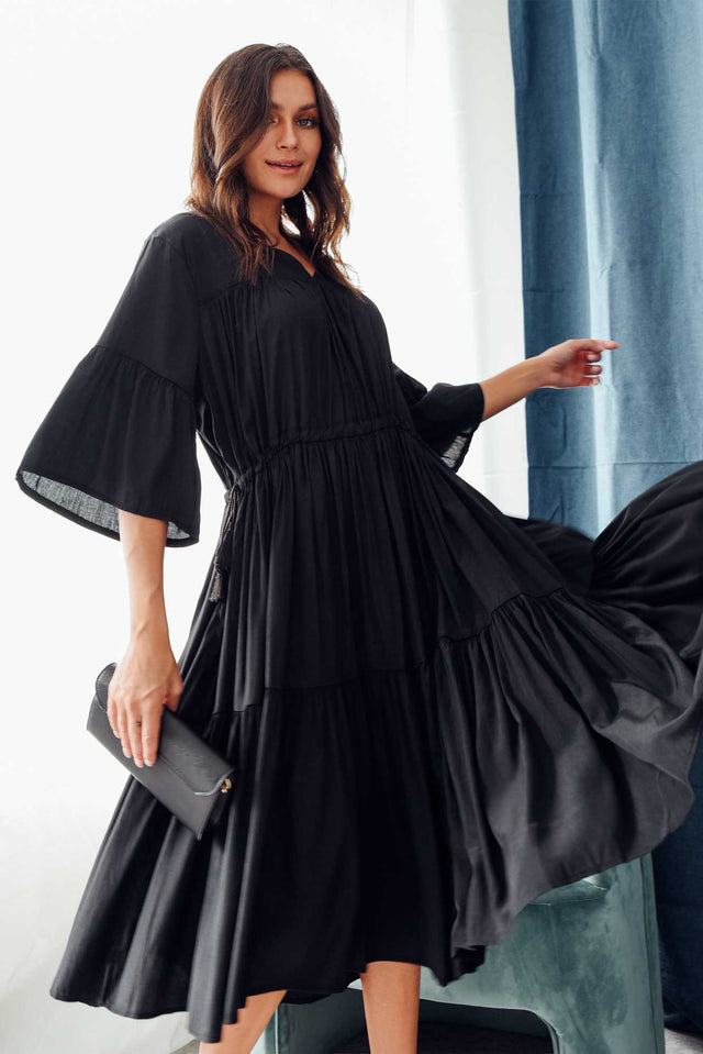 Hope Black Tiered Midi Dress