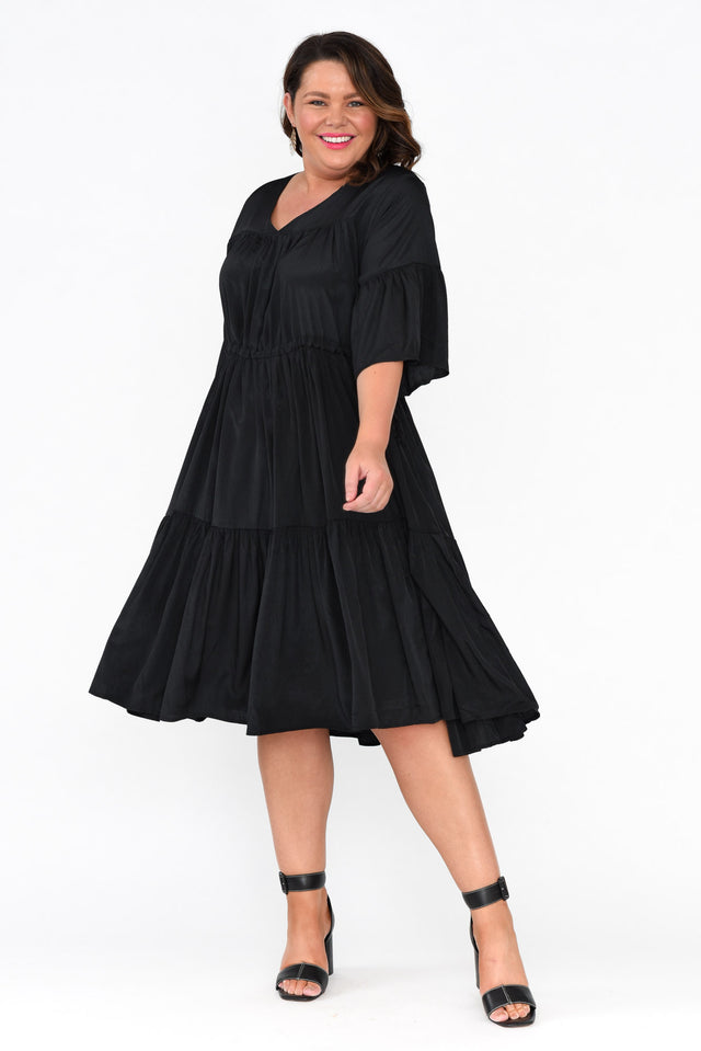 Hope Black Tiered Midi Dress