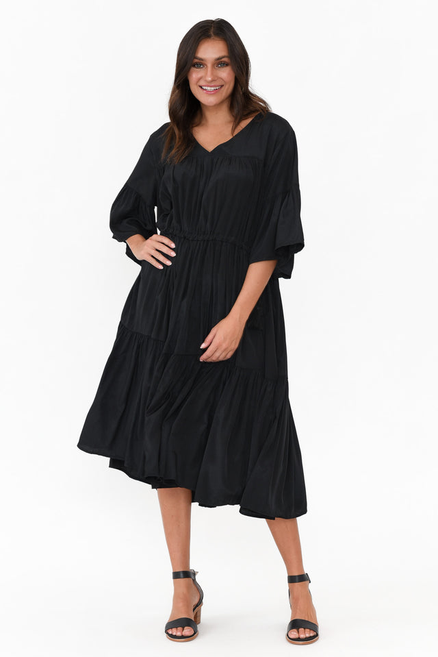 Hope Black Tiered Midi Dress