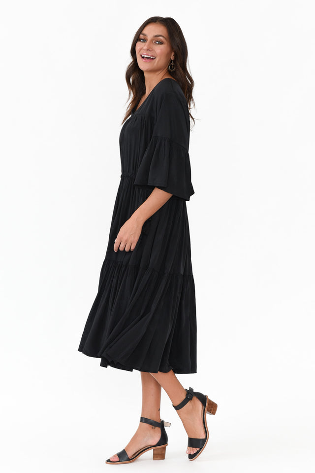 Hope Black Tiered Midi Dress