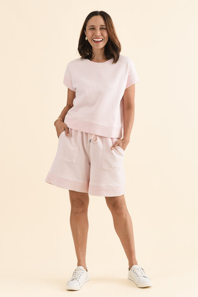 Hustler Light Pink Cotton Tee,Full Body,Brunette model,alt text|model:Cara image 6