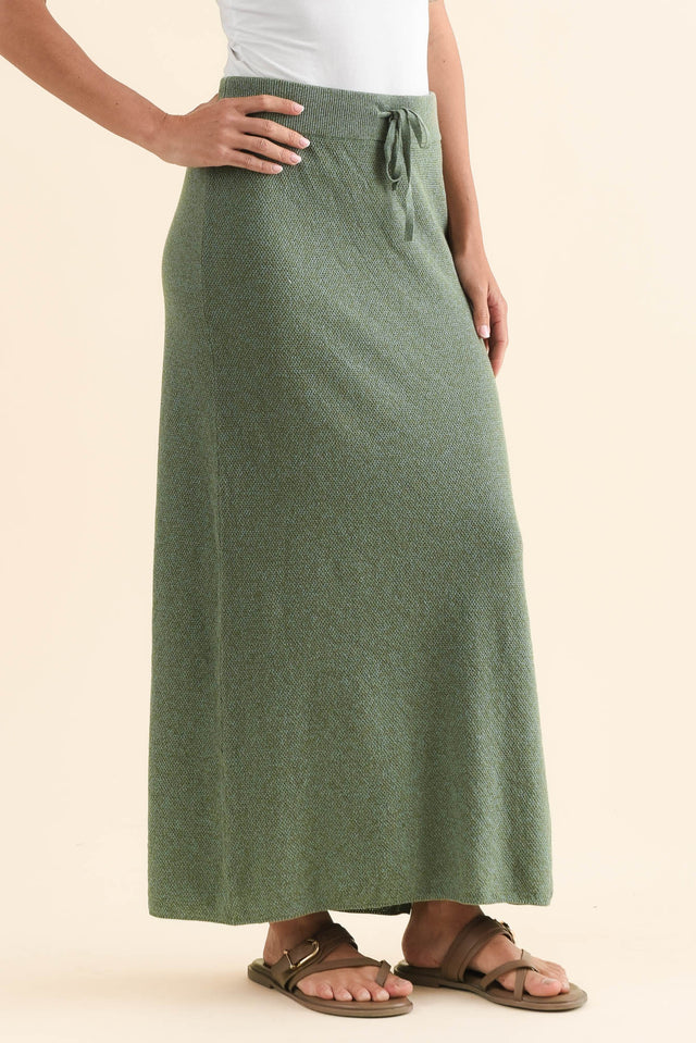 Hyatt Green Cotton Skirt,Side,Brunette model,alt text|model:Brontie image 3