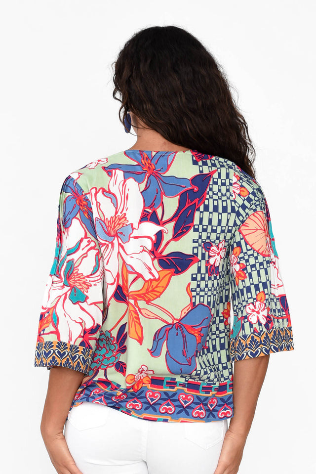 Icaria Blue Tropical V Neck Top