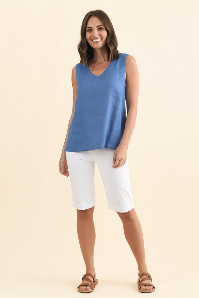 Inez Blue Linen Tank,Brunette model,alt text|model:MJ image 7