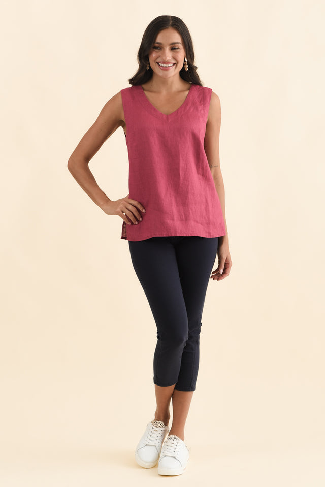 Inez Pink Linen Tank,Brunette model,alt text|model:Brontie image 6