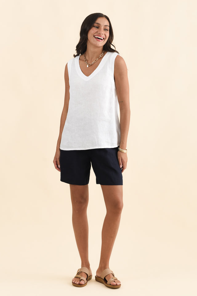 Inez White Linen Tank,Brunette model,alt text|model:Brontie image 6