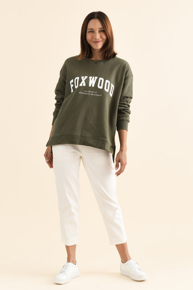 Interval Khaki Crewneck Sweatshirt,brunette model,Full Outfit,alt text|model:Cara image 6