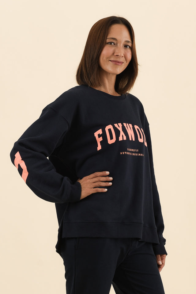Interval Navy Crewneck Sweatshirt,Side,Brunette model,alt text|model:Cara image 5