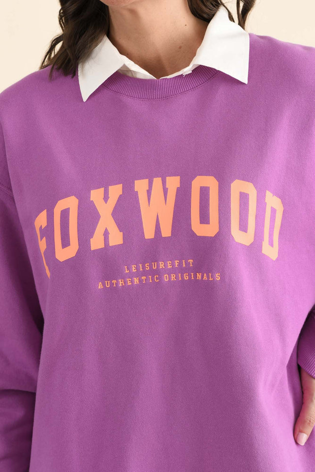 Interval Purple Crewneck Sweatshirt,brunette model,Close up of outfit,alt text|model:MJ image 5