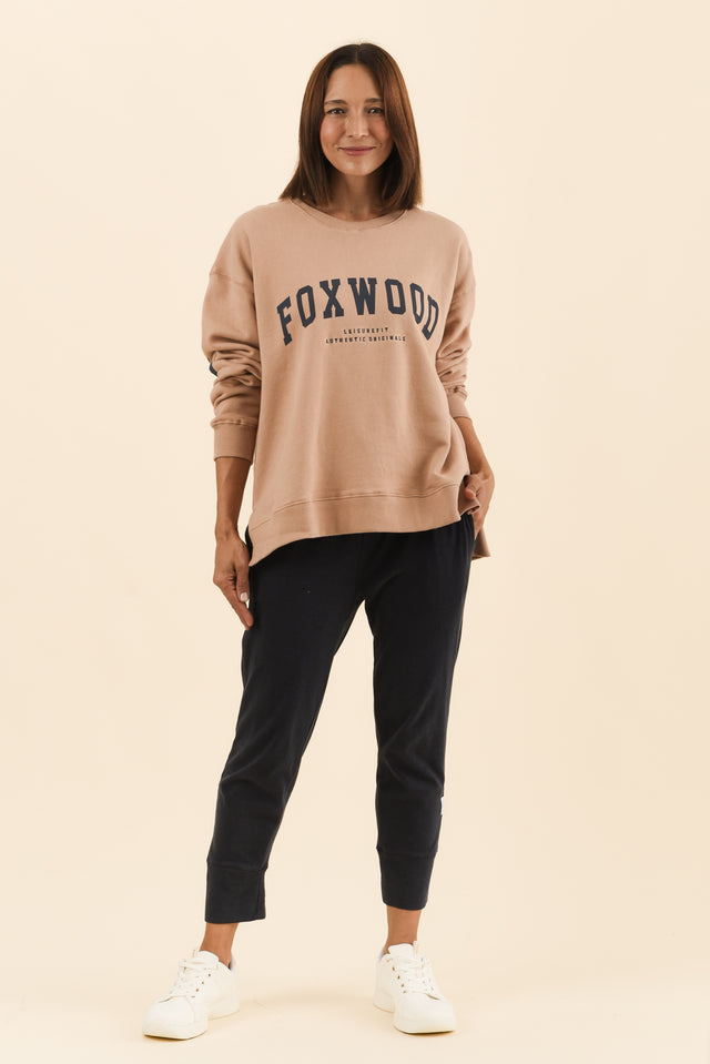 Interval Tan Crewneck Sweatshirt,Full Body,Brunette model,alt text|model:Cara image 6
