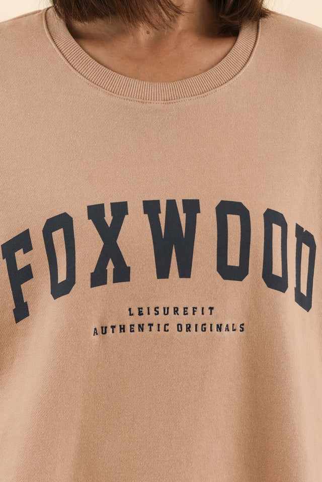 Interval Tan Crewneck Sweatshirt,Detail,Brunette model,alt text|model:Cara image 5