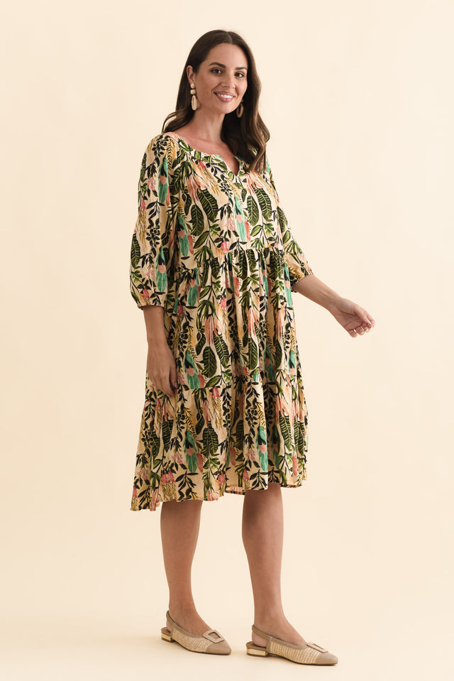 Irene Green Leaf Cotton Blend Dress,Brunette model,alt text|model:MJ image 4