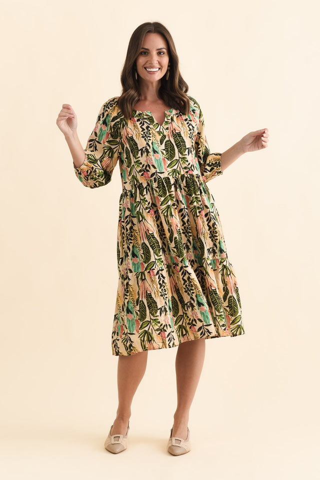 Irene Green Leaf Cotton Blend Dress,Brunette model,alt text|model:MJ image 7