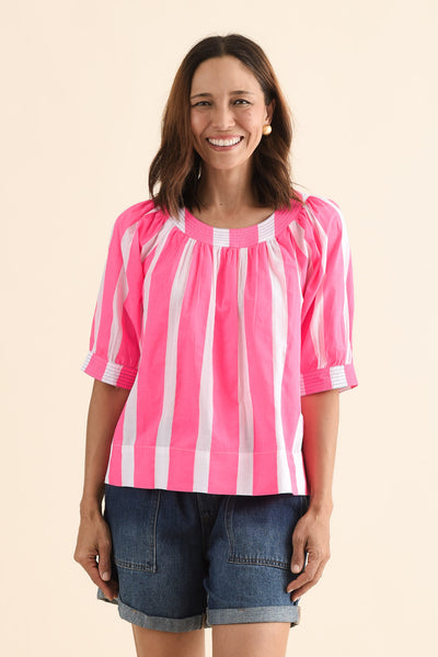 Irma Pink Stripe Cotton Top