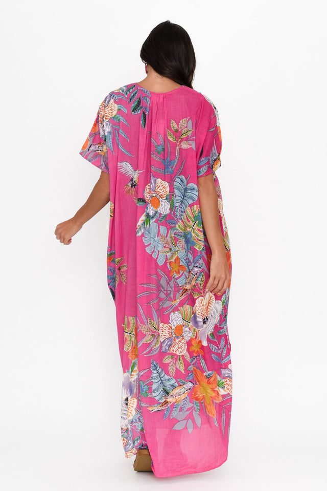 Isla Pink Bird Cotton Kaftan,Brunette model,alt text|model:Brontie image 5