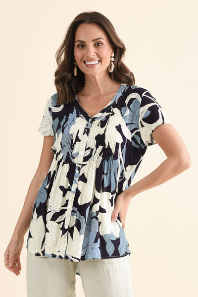 Isobel Blue Floral Button Top